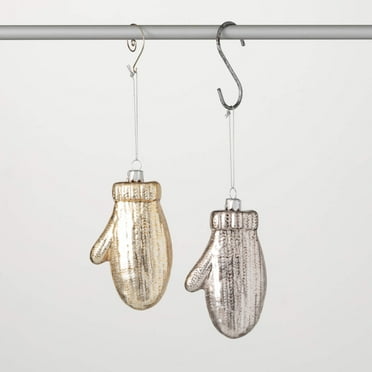 5"H Sullivans Brushed Silver Mitten Christmas Ornament Set of 2