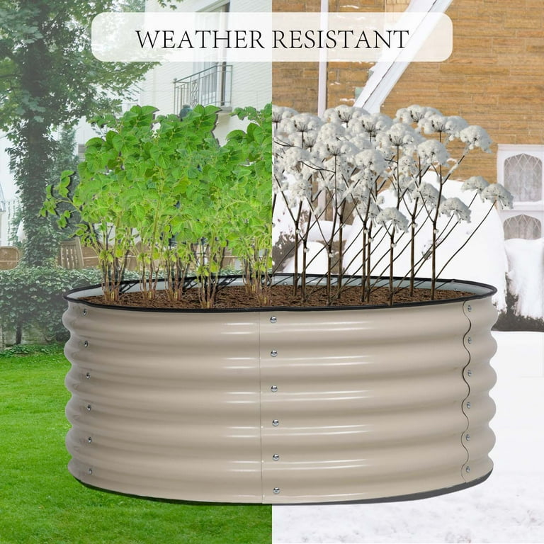 Round Tall Metal Raised Garden Bed - Beige