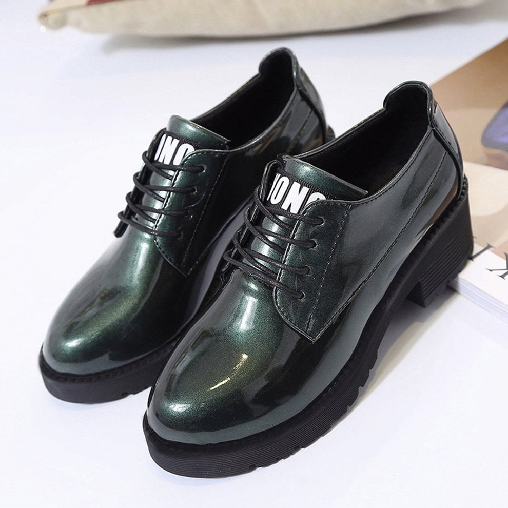 Womens Lace Up Patent Leather Hollow Out Wedge Heel Platform Creepers Walk Shoes 
