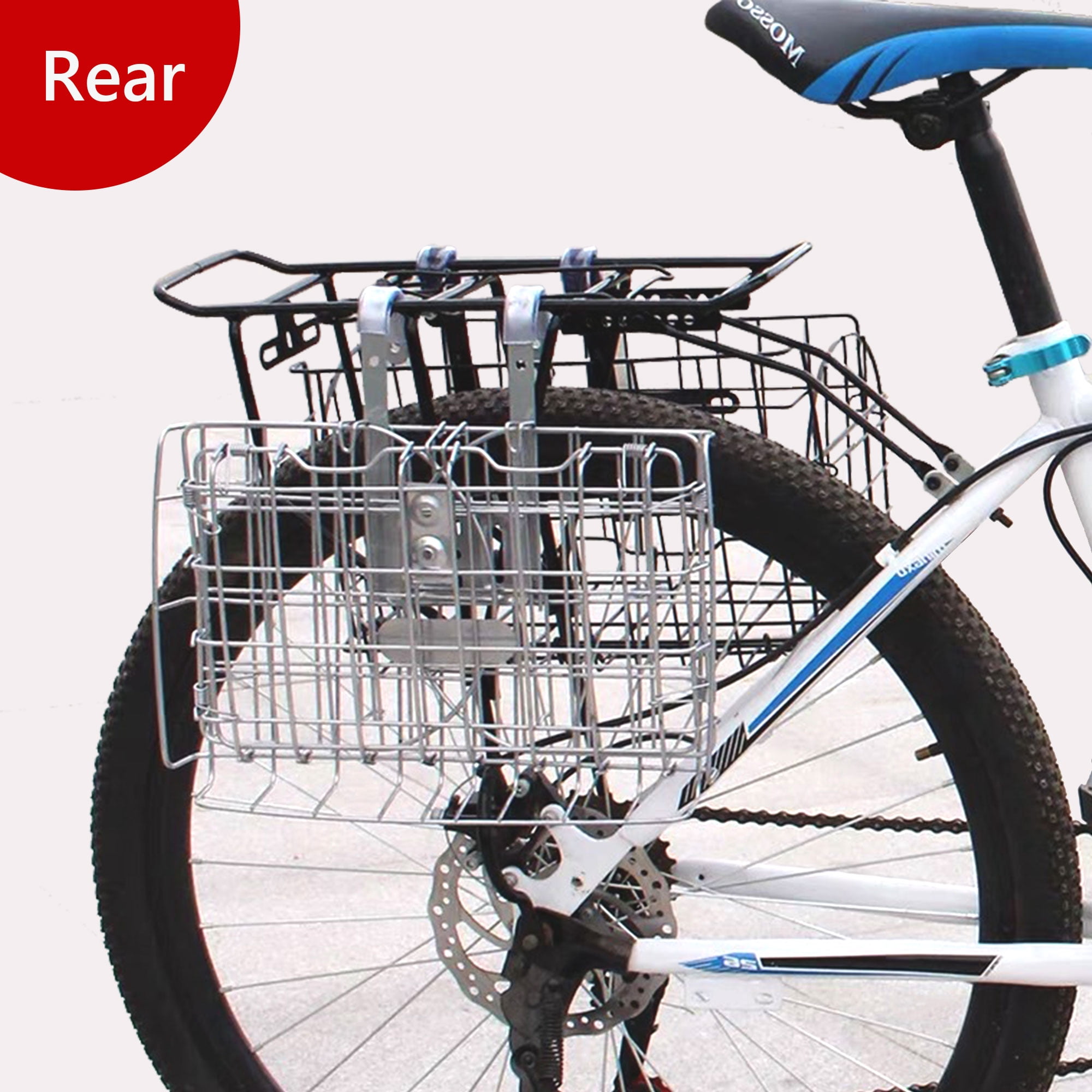 Semfri Folding Bicycle Front Basket Rustproof Removable Metal, Mesh Cover, Easy to Attach to Front Handlebars, Fits Most Bikes (Silver)