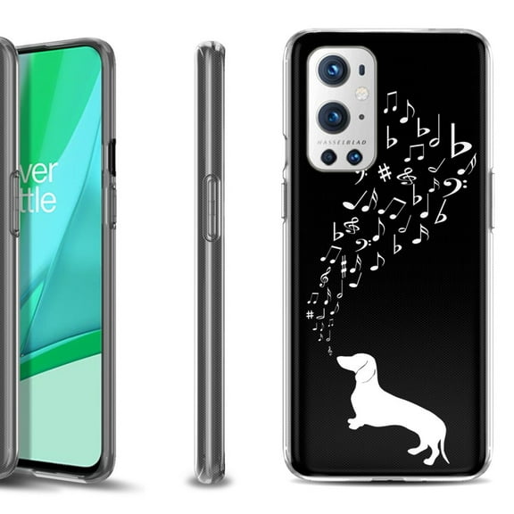 Slim-Fit Flexible TPU Gel Phone Case Compatible with OnePlus 9 PRO 5G, by OneToughShield ® - Dachshund/Puppy Music