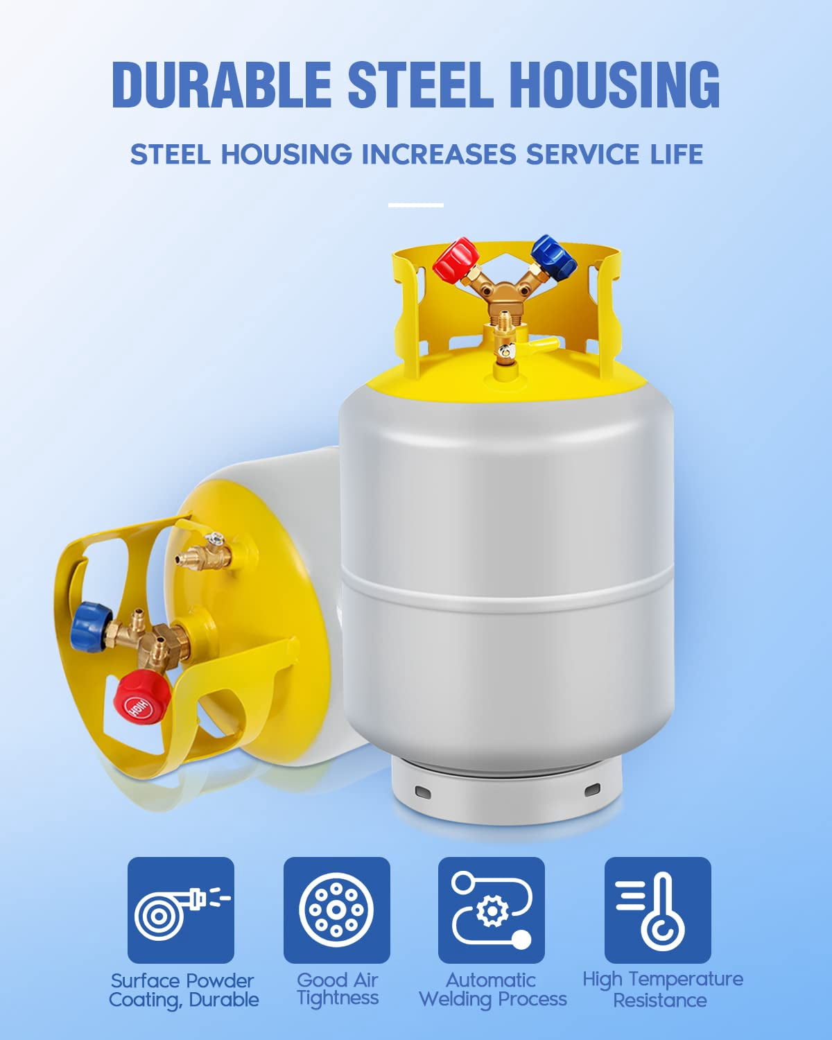 Refrigerant Recovery Tank with 1/4 SAE Y Valve Double Valve Collar Design Reusable Save Valve-50 LB Capacity