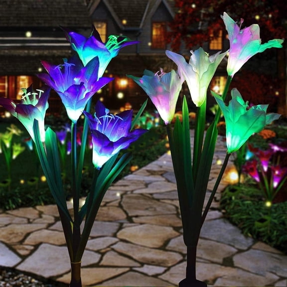Outdoor Solar Garden Lights - 2 Pack Solar Flower Lights with LED Solar Stake Lighting for Patio, Pathway Landscape Decoration