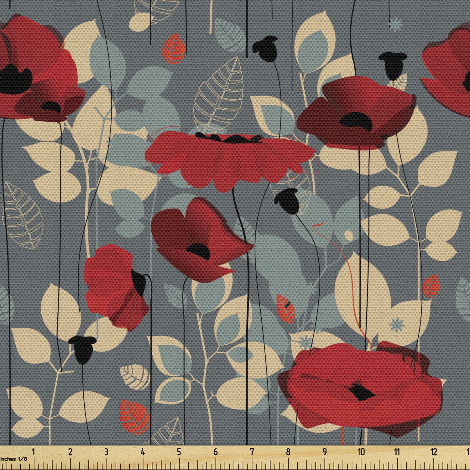 RED POPPy digital print flowers 100% cotton fabric 59" wide  floral 