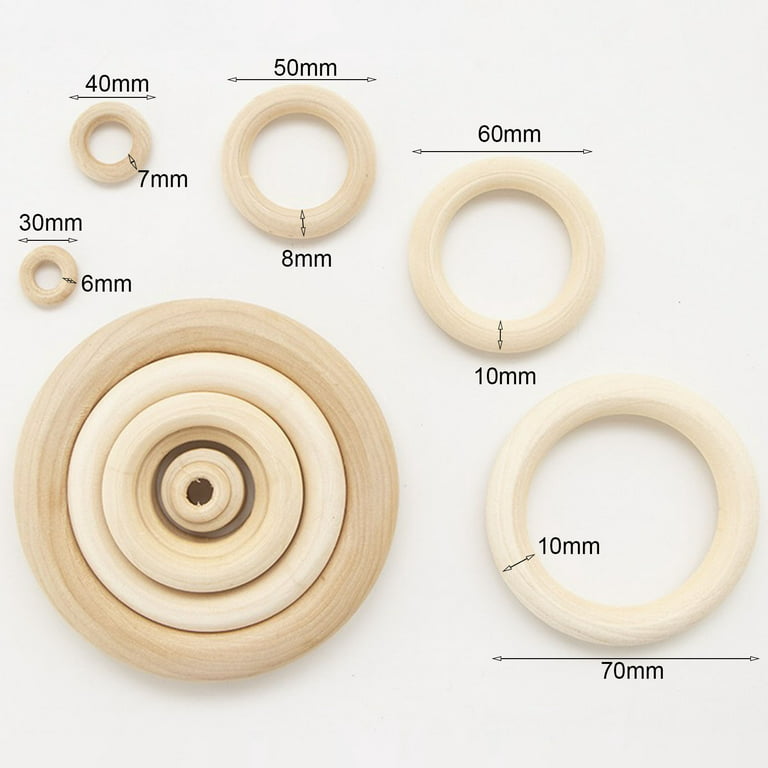 8-70mm Natural Wooden Rings Macrame Circle Ring DIY Crafts Wood