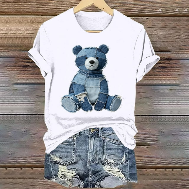Tejiojio Women's Animal Printed T-shirt Casual Round Neck Short Sleeve Blouses S-2XL