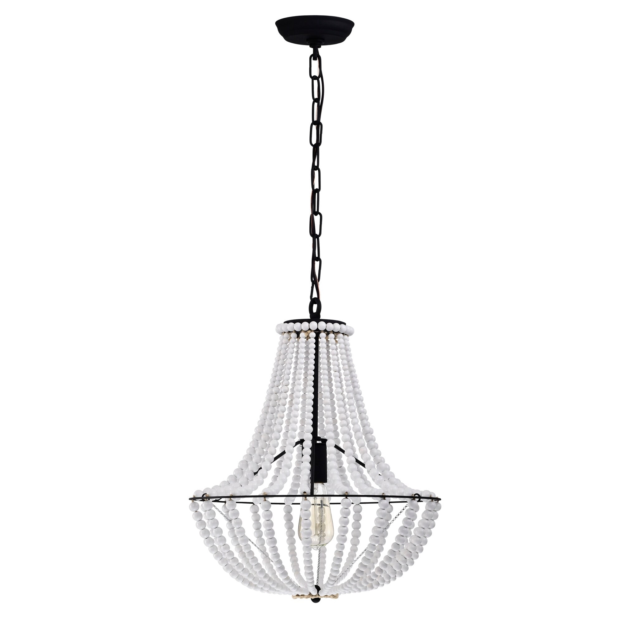 Roly 16 in. 1-Light Indoor White and Matte Black Finish Pendant with Light Kit