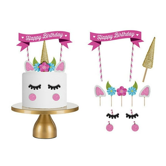1-Set Unicorn Cake Topper Set – Cute Birthday Party Decoration for Girls, Baby Shower & Wedding Cakes – DIY Unicorn Theme Supplies TIKA
