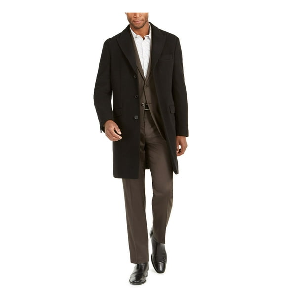CALVIN KLEIN Mens Black Wool Blend Overcoat 46L - Walmart.com