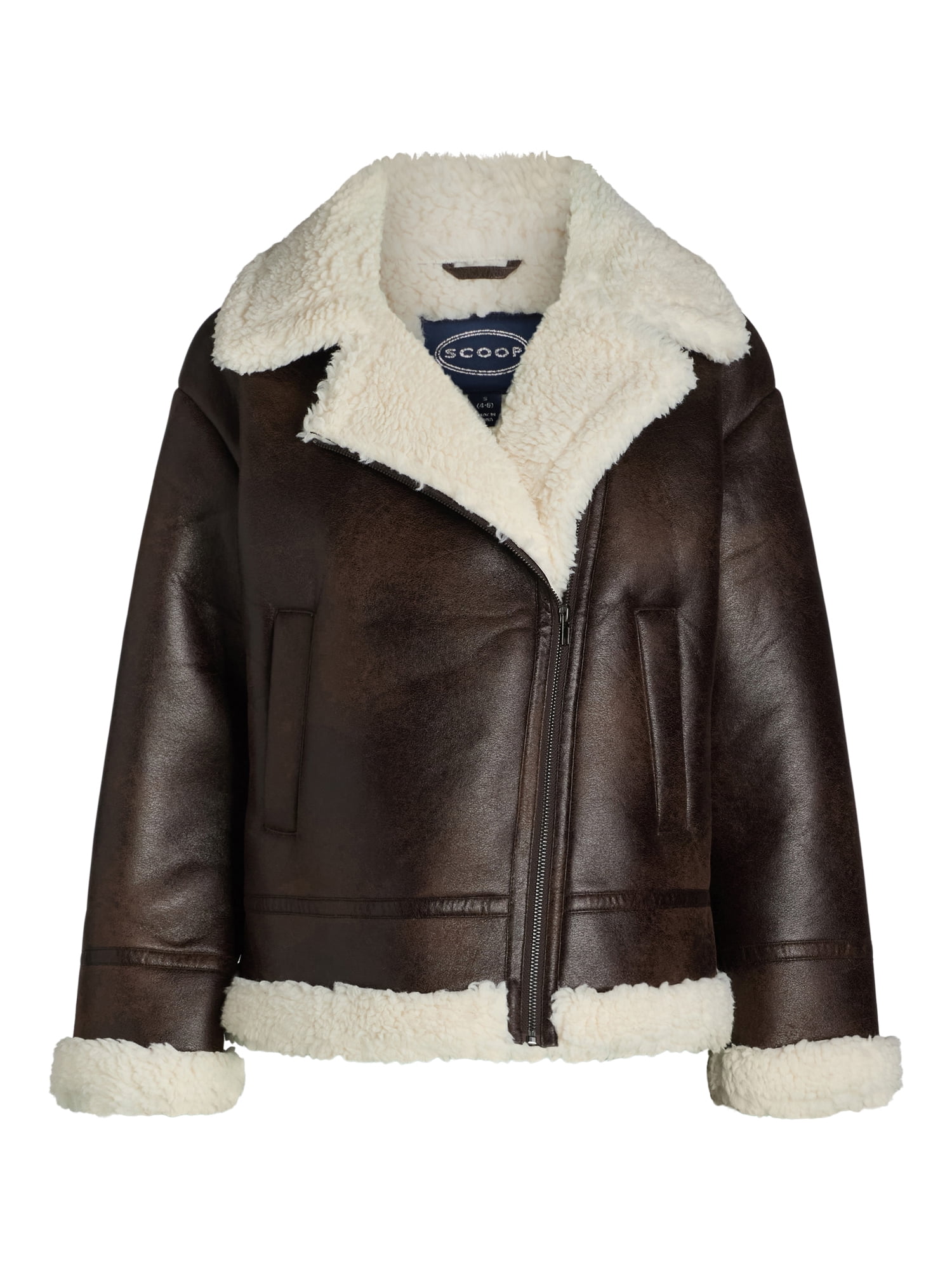 Scoop Women's Oversized Faux Leather Shearling Moto Jacket with