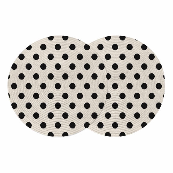 Wave Point Black Round 15 Inch Placemats Set of 2, Modern Minimalist Geometric on Linen HeatResistant Non Slip Place Mats for Dining Table, Wipeable Braided Kitchen Table Mats for Housewarming