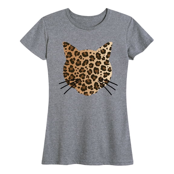 Instant Message - Leopard Print Cat Face Short Sleeve Graphic T-Shirt