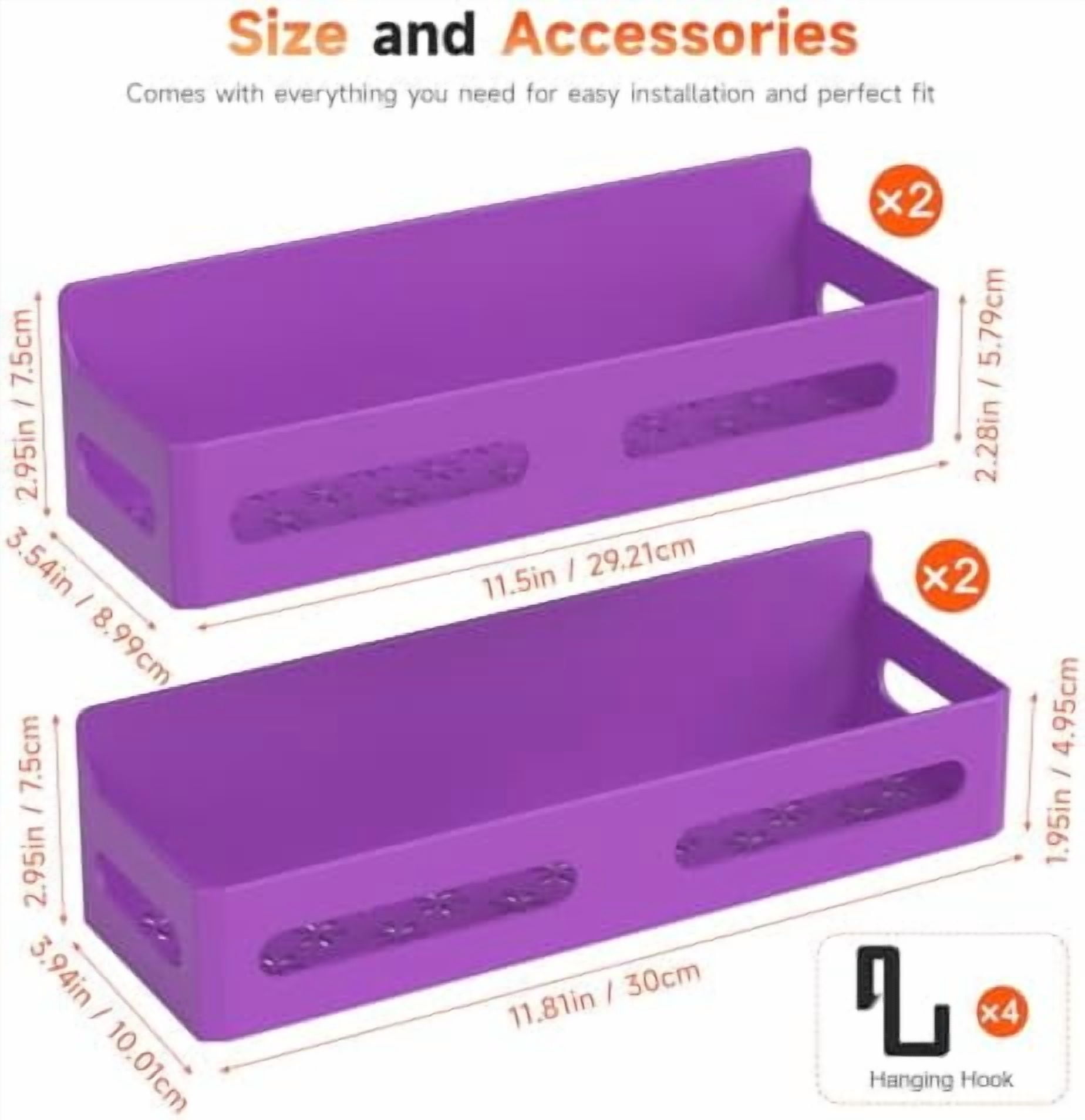 4 Pack Strong Magnetic Spice Rack for Refrigerator, Multipurpose Magnetic Shelf for Fridge with 4 Hooks for kitchen and Bathroom Organization, Purple