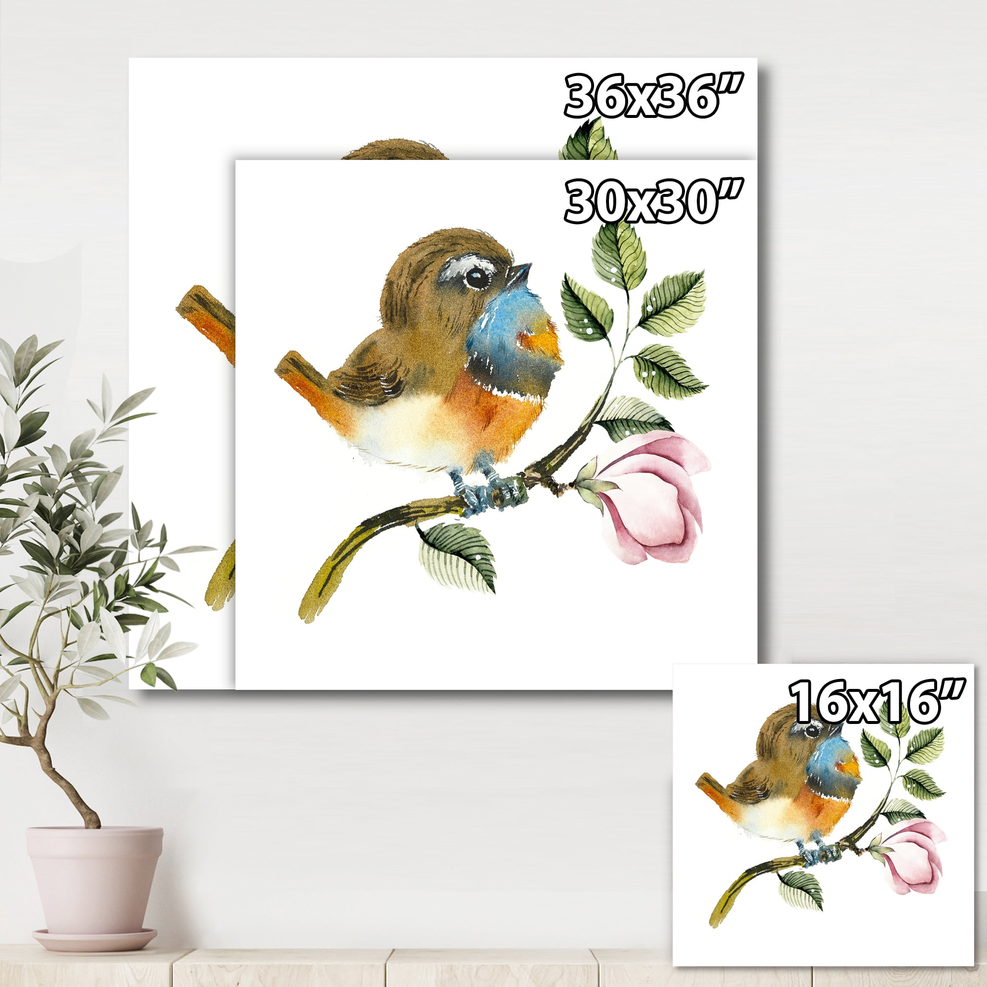 Designart ' Bluethroat Bird Sitting On A Branch ' Traditional Canvas Wall Art Print