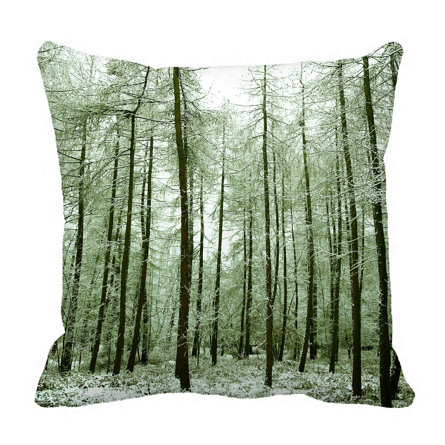 PHFZK Nature Pillow Case, Winter Scene Snow Tree Trunks Forest