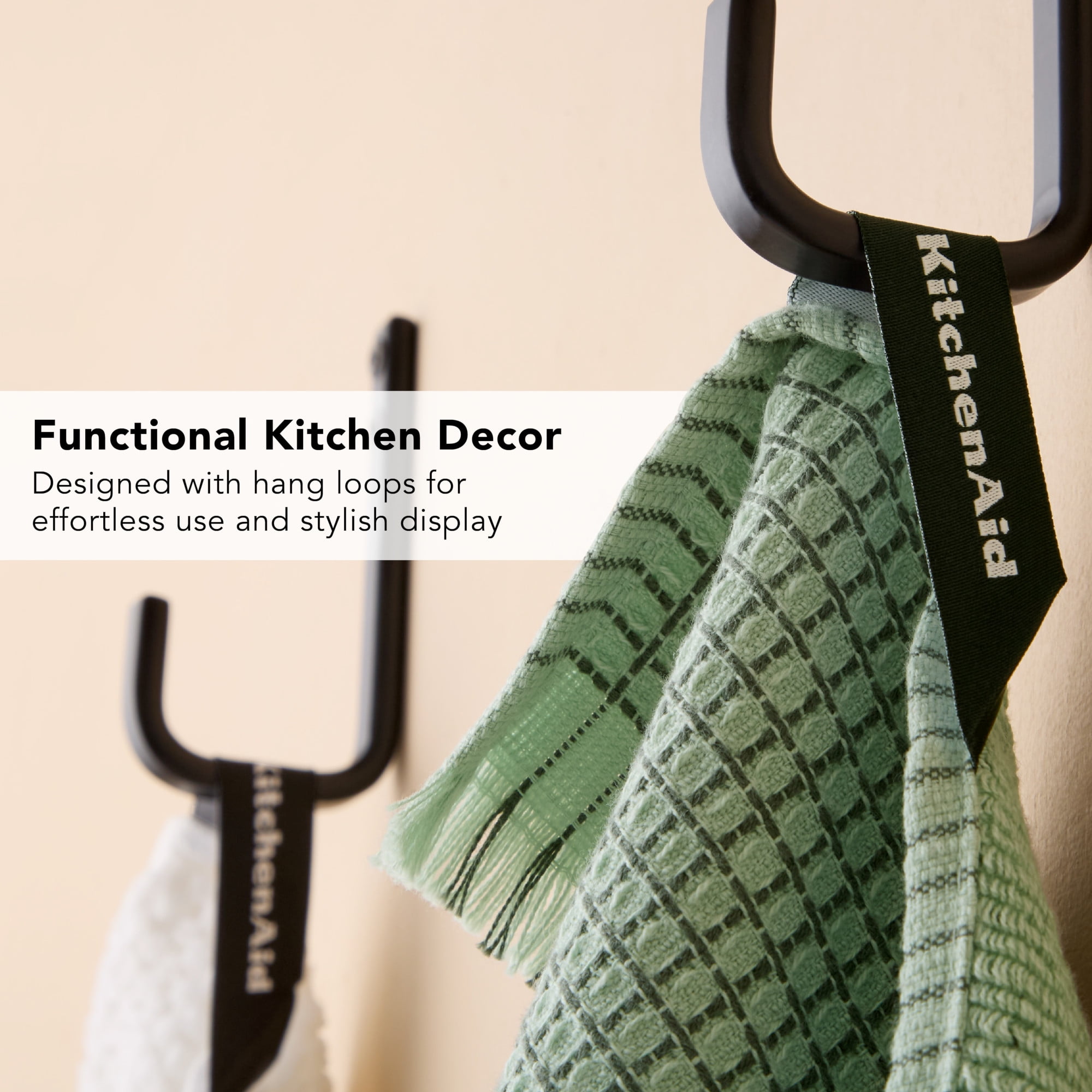KITCHENAID Gourmet Series Gridlines Kitchen Towels 3-Pack Set, 100% Cotton Absorbent, Pistachio Green, 18"x28"