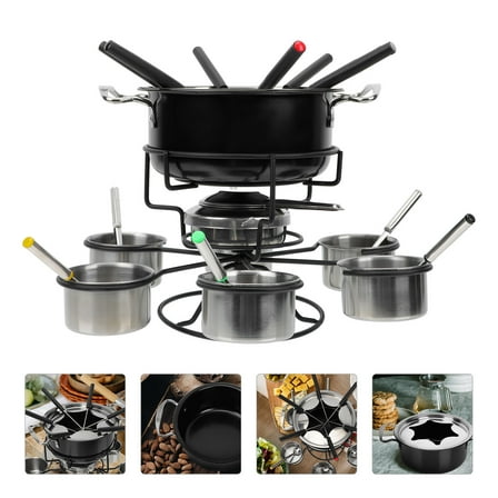 BESTYASH Fondue Cooker Kitchen Fondue Pot Black Stainless Steel Baking For Tableware 1 Set