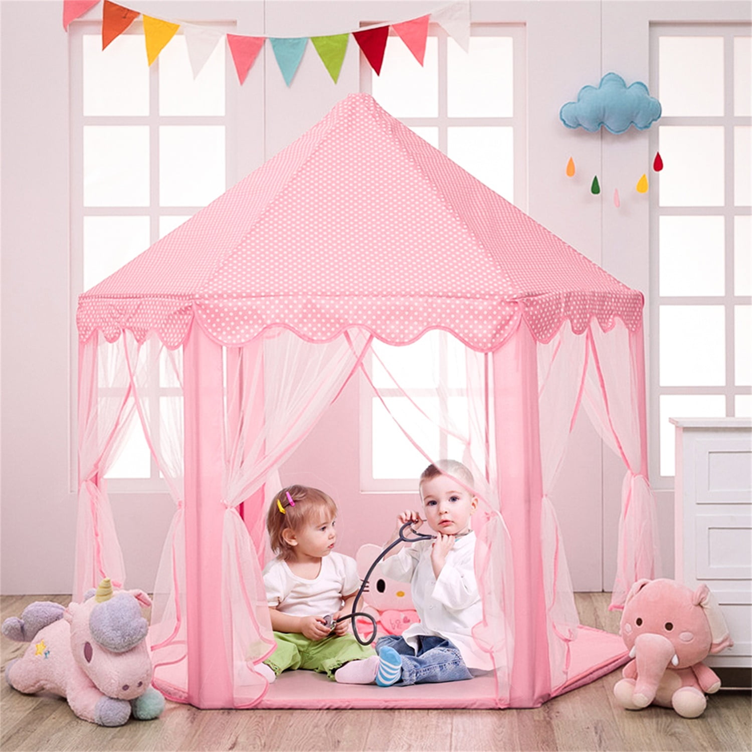 Kepooman Princess Castle Playhouse Tent for Girls with Color LED Lights and Carry Bag, Toddler Kids Play Tent for Imaginative Games, Pink Kepooman Princess Castle Playhouse Tent for Girls with Color LED Lights and Carry Bag, Toddler Kids Play Tent for Imaginative Games, Pink