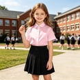 thumbnail image 2 of Shadoumai Girls Button Down Dress Shirts Kids Summer Short Sleeve Shirts for School Uniform Wedding Party Size 2-20,Pink(9-10 Years), 2 of 7