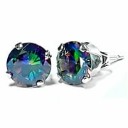 TRUSTMARK JEWELERS 4mm Brilliant Cut Multi-Color Mystic Topaz Ice CZ Sterling Silver Unisex Stud Earrings