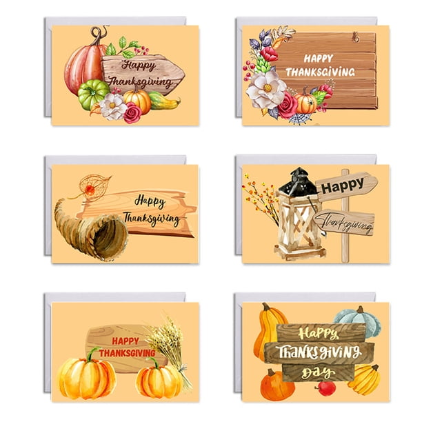 Tarjeta De Acción De Gracias Tarjeta De Día De Acción De Gracias De Otoño Con Pegatinas De Sobre Tarjetas De Notas En Blanco Dentro De La Tarjeta De Regalo 6 Uds. Serendint EL017620-02