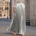 thumbnail image 2 of WTOBBY Women's Casual Pleated Solid Color Maxi Skirt A-Line Floor Length Skirt High Waist Flowy Swishy Long Skirt with Elastic Waist for Boho and Daily Style,Silver XL, 2 of 5