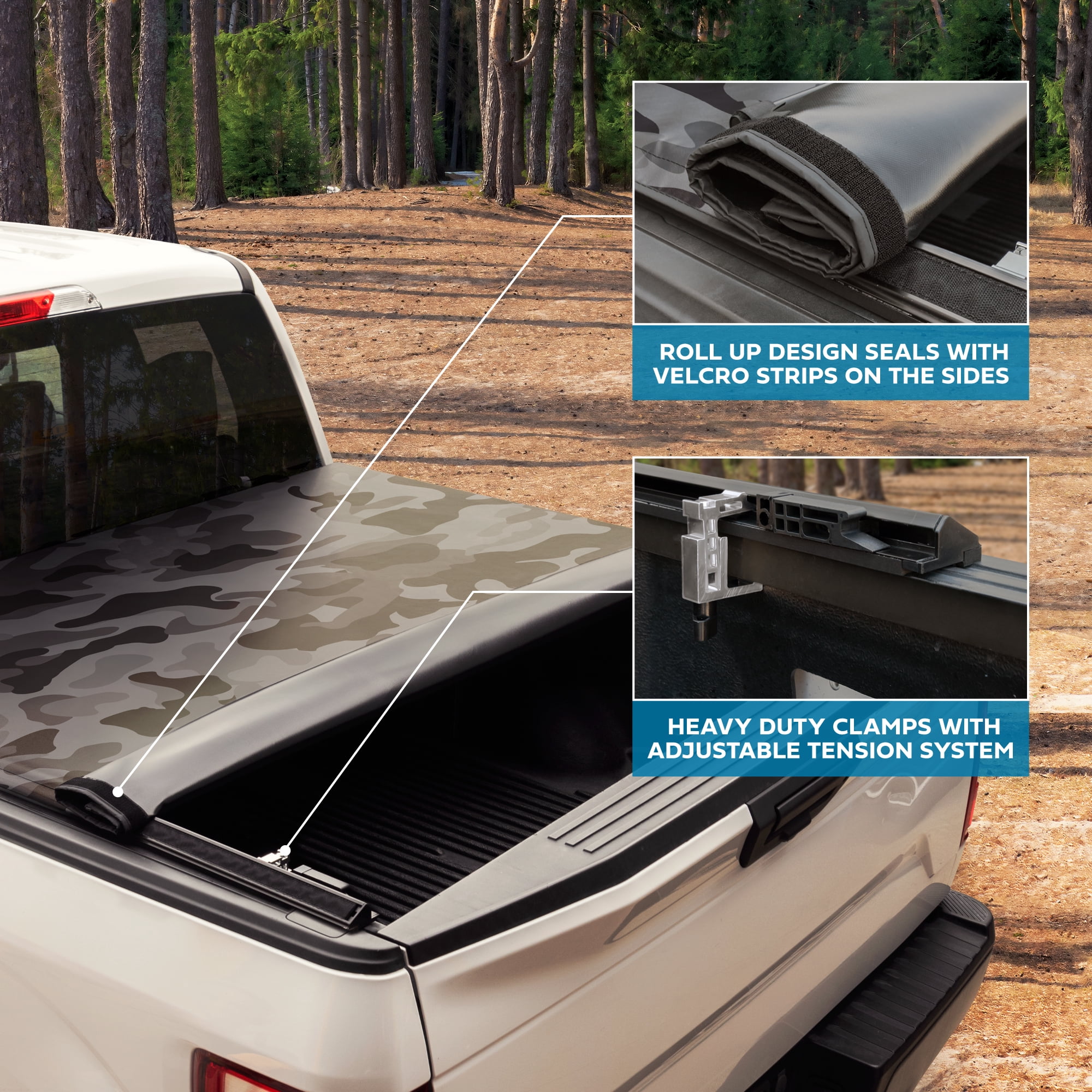Camo Soft Roll-Up Truck Tonneau Cover for Ram 1500 (2009-2025) / Ram 2500 & 3500 (2009-2025) with Extra Short 5.7 ft Bed Length