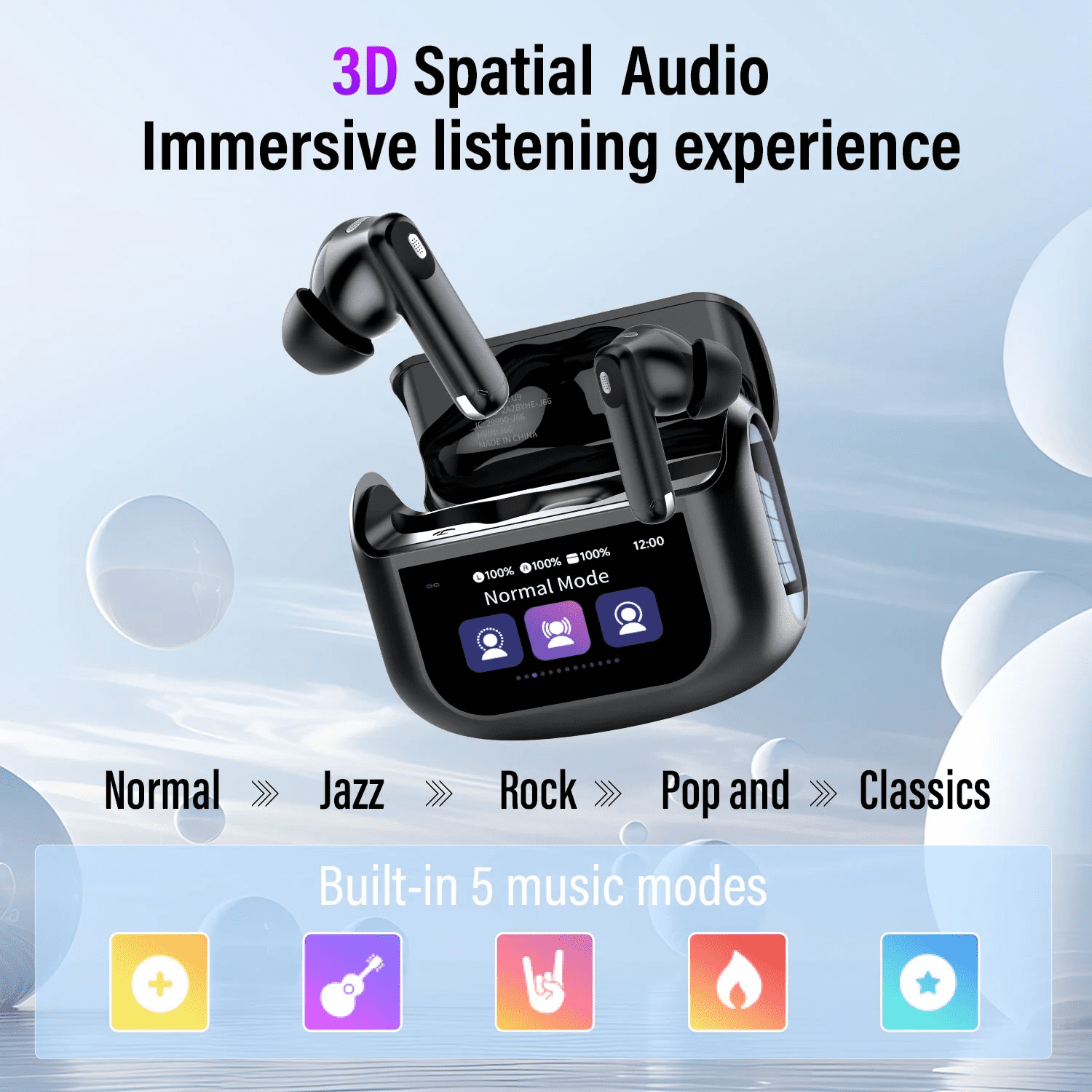 Salange Touch Screen Wireless Earbuds, Bluetooth 5.4 Multifunctional Ear Buds with ANC Noise Cancelling MicClear Calls Earphones, 48H Bass Stereo Headphones,  IPX7 Waterproof Headphones for Workout