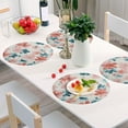 thumbnail image 2 of 15 Inch Round Grid Plate Mats Heat Non-Slip Resistant PVC Placemats for Kitchen Dining Table Decor Coral and Teal Floral Pattern 6PCS, 2 of 5