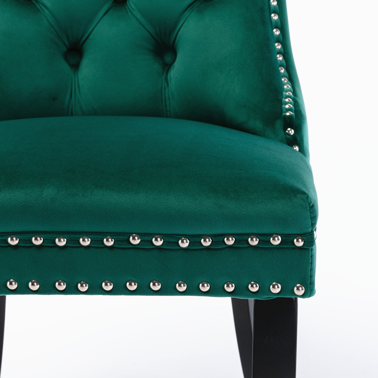 Leumius Dining Chairs Set of 2, Velvet Upholstered Kitchen Side Chairs with Ring Pull Trim and Button Back, Solid Wood Luxury Dining Room Chair for Living Room, Bedroom, Kitchen, Green