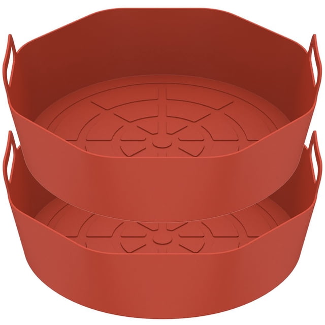 2 Pcs Pot en Silicone pour Friteuse à Air Chaud Réutilisable Panier en Silicone avec Poignée Accessoires pour Friteuse à Air (Noir)