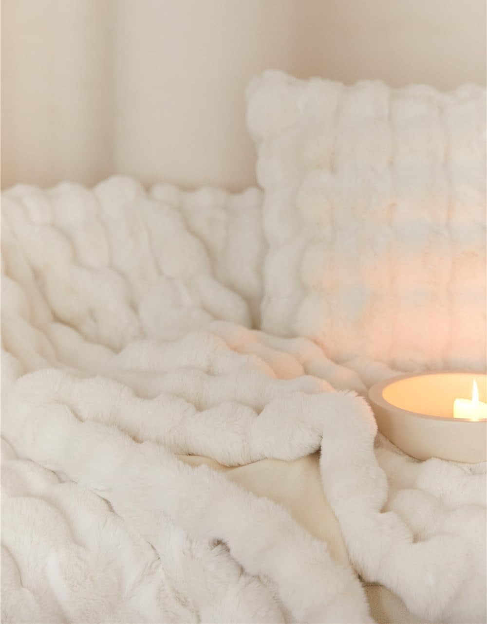 Marshmallow Cloud Fleece Throw Blanket, Rabbit Plush Faux Fur Blanket