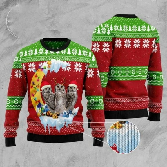 Owl Love Moon Xmas 3D Christmas Sweater, Christmas Sweater, 3D Sweater, Funny Xmas Sweaters