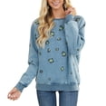 thumbnail image 3 of Women Multiple Color Exquisite Gracefulness Young Round Collar Printing Long Sleeve Polyester Top(Blue,L), 3 of 4