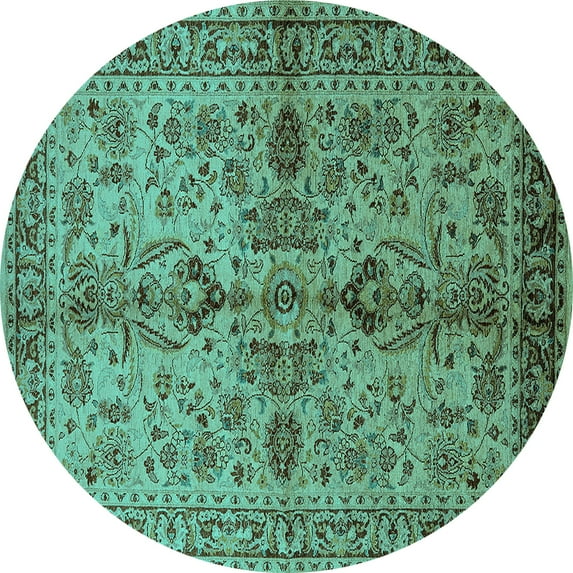 Ahgly Company Indoor Round Oriental Turquoise Blue Industrial Area Rugs, 5' Round