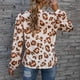 thumbnail image 4 of Camisa De Mujer Manga Larga Estampado De Leopardo Cuello En V Botones Decoración Suelta Elegante Mujer Top Marrón L, 4 of 7