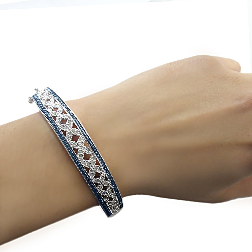 0.50 Carat Blue and White Diamond Flower Bangle Bracelet