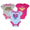 Justice League Girls 3-Pack Infant Bodysuit Set-6-9 Months