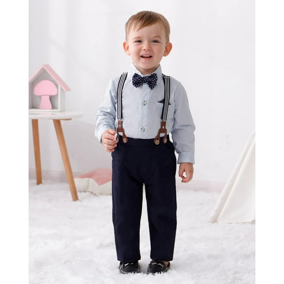 Dtiaagto Baby Boy Clothes Suits Toddler Dress Shirt With Bowtie Suspender Pants Outfit Sets Gentleman Wedding 1-6 Years