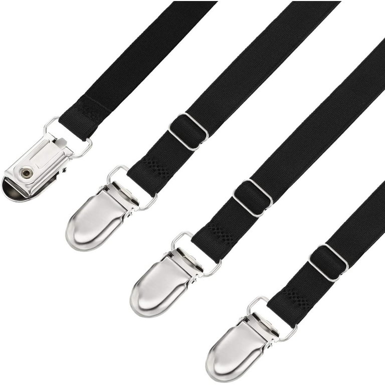 2PCS Sheet Straps Elastic Fastener Adjustable Bed Sheet Holder Straps with  Harmless Buckle Sheet Clips Design (4 in 1 Belt with 8 Clips), White 