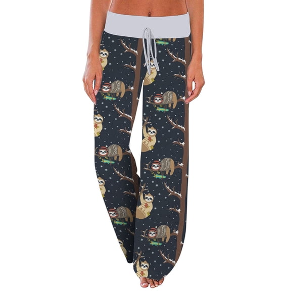 Bibifish Womens Pajama Pants Christmas Animal Print High Waist Drawstring Loose Wide Leg Holiday Home Pants With Pockets