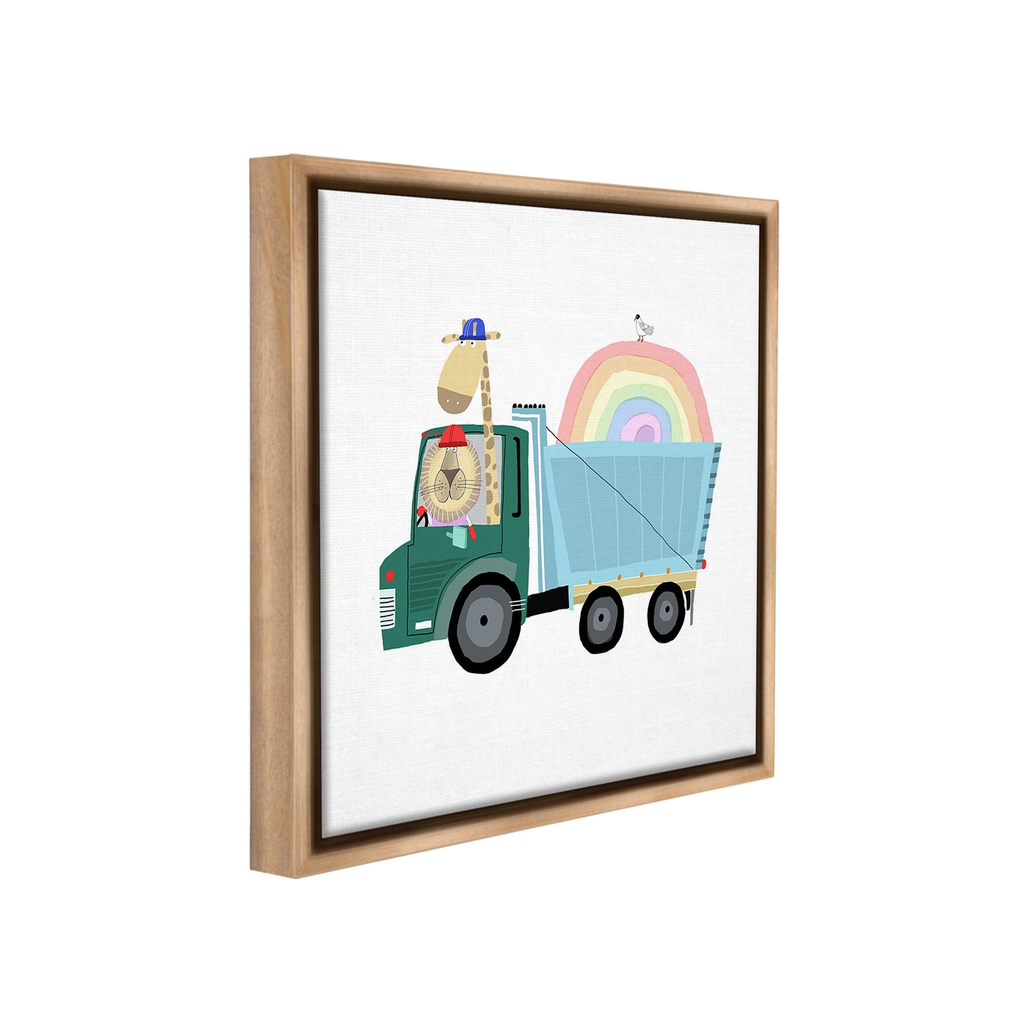 Stupell Industries Construction Animals with Rainbow Animals & Insects Painting Brown Floater Framed Canvas Art Print Wall Art, 18 x 18