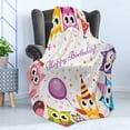 thumbnail image 4 of Birthday Party Soft Flannel Fleece Throw Blanket, Celebration Themed Owl Family Colorful Cone Hats on Backdrop Art, Cozy Plush for Indoor and Outdoor Use, 70" x 90", Multicolor, by Ambesonne, 4 of 5
