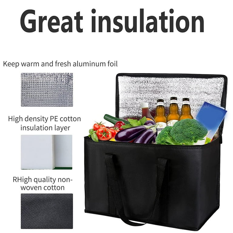 Walmart Deals Food Storage Large Insulated Grocery Shopping Bag Black Reusable Bag Hot Zipper Foldable Tote Cooler Hot And Cold Food Transport Camping