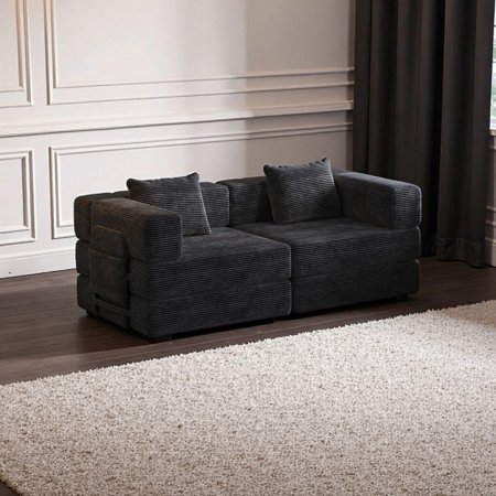 DreamCloud 72" Convertible Corduroy Sofa Bed with Storage Pockets & Cushions - Space-Saving Floor Sofa for Living Room, Bedroom, Study