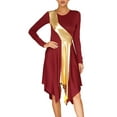 thumbnail image 2 of Doomiva Women Praise Dance Dress Long Sleeve Asymmetrical Hem Lyrical Liturgical Dancewear Burgundy XXL, 2 of 8