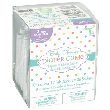 Baby Shower Diaper Game Kit, includes 36 Stickers and 3 Game
