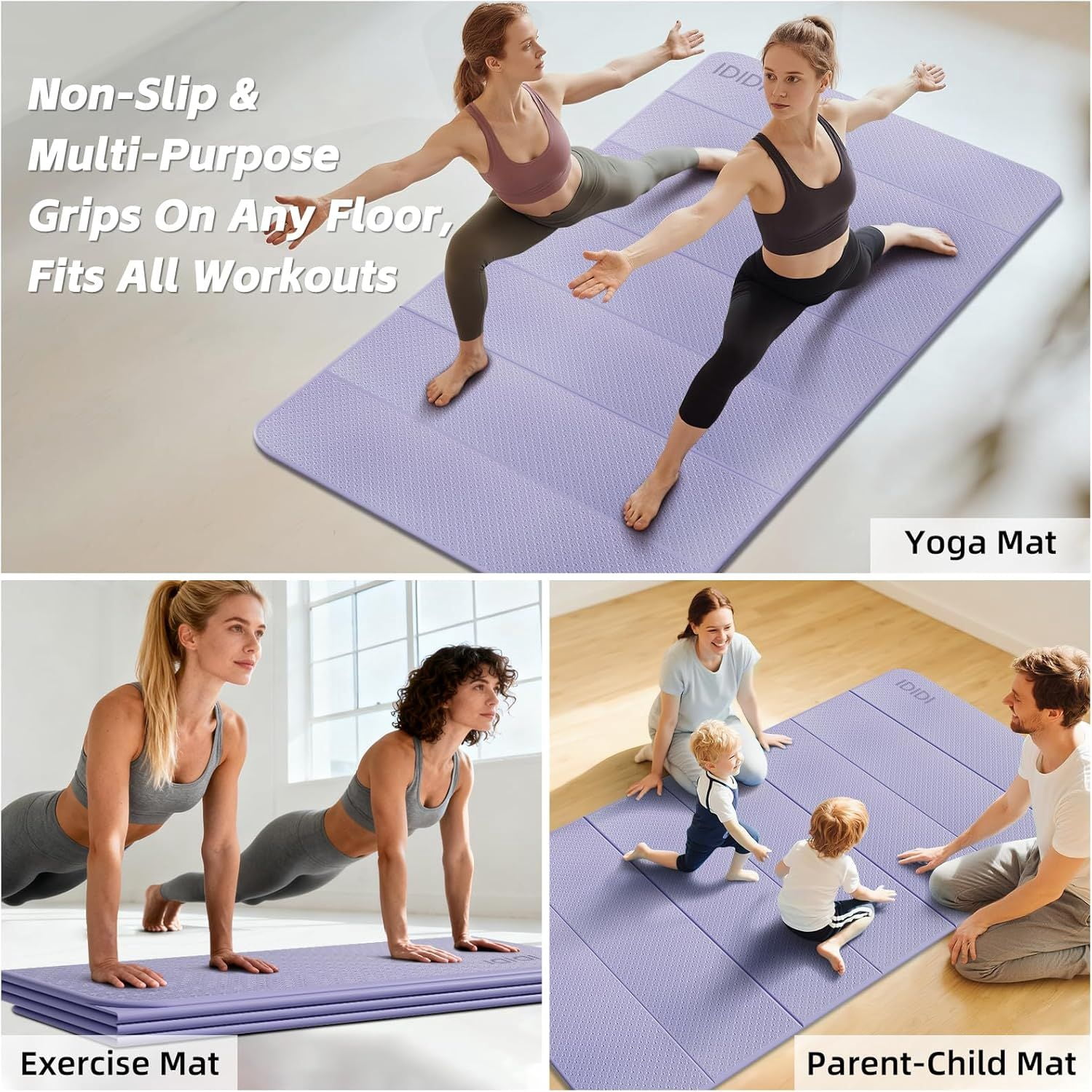 Foldable Extra Thick Large Yoga Mat 74.0 x 47.2 x 0.4 Inch Double Sided Non Slip Portable Workout Mat for Gym