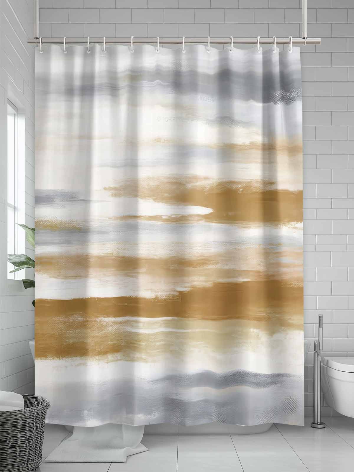 Boanket Polyester Fabric Brown Gray White Shower Curtain, Vintage Rustic Abstract Mottled Art Waterproof Bathtub Curtain Bathroom Decor Set with Hooks 72 x 96 Inches,
