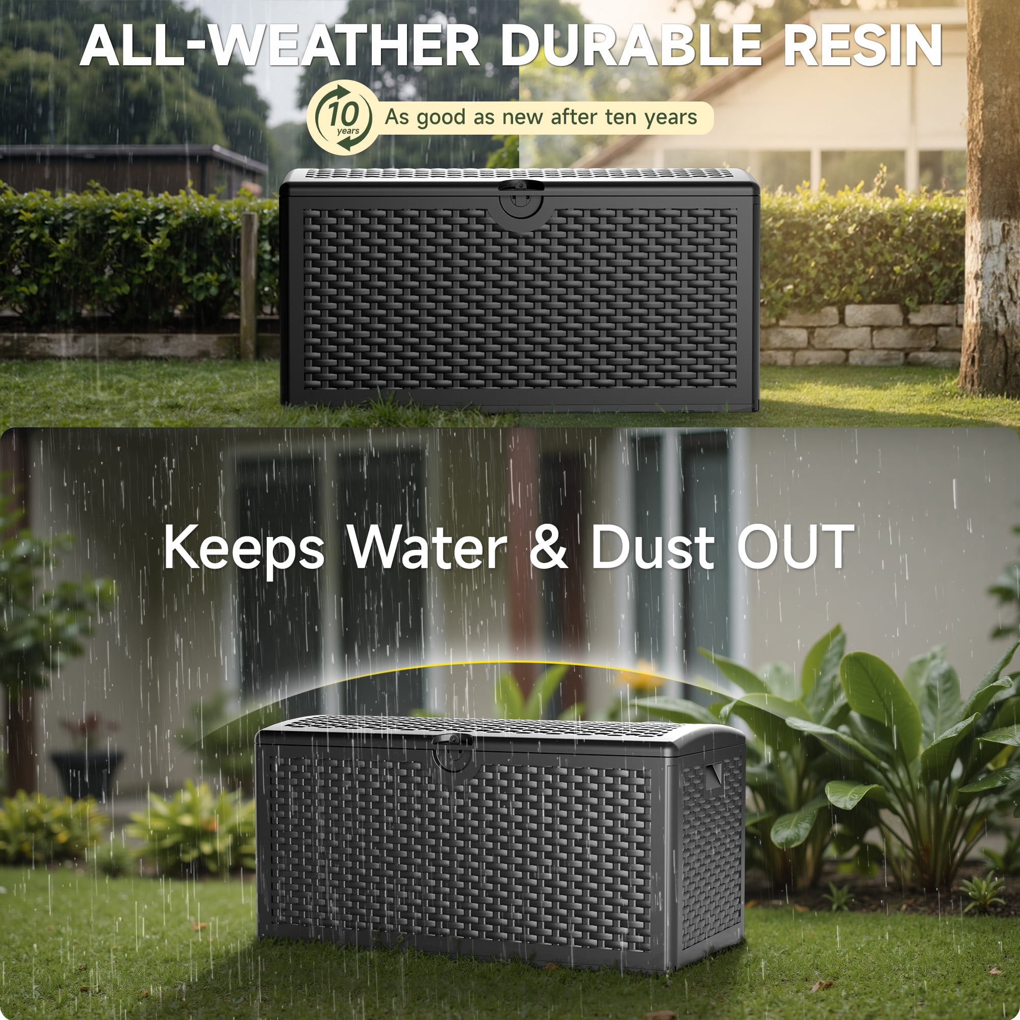 Ortus Collective 80-Gallon Weatherproof Resin Storage Chest, Secure Lockable Design for Outdoor Cushions, Patio Accessories, and Garden Supplies, Black